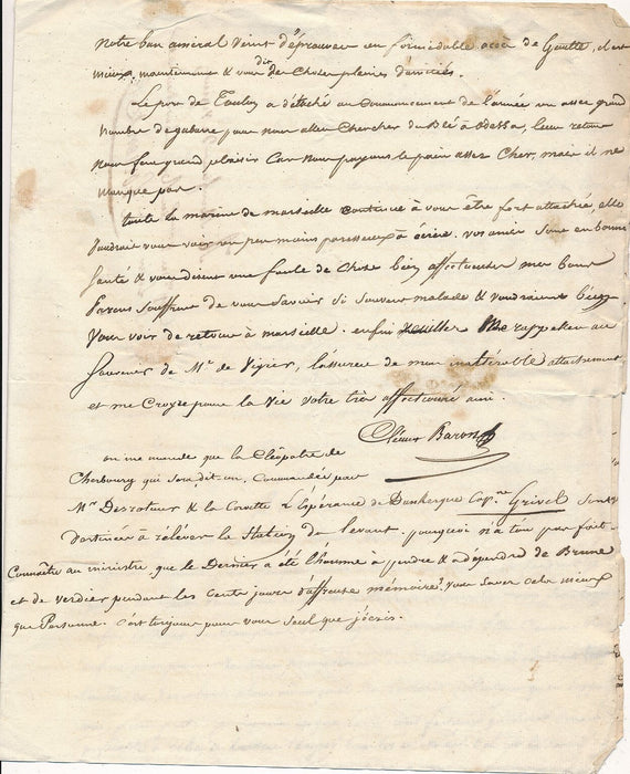 14 lettres autographes marine Royale VIGIER lieutenant à BARON frégate v. 1817