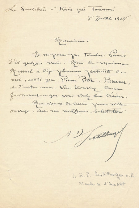 Antonin Gilbert Sertillanges lettre autographe signée portraits photographiques 