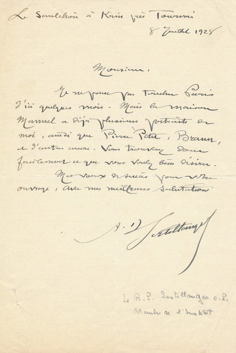 Antonin Gilbert Sertillanges lettre autographe signée portraits photographiques 
