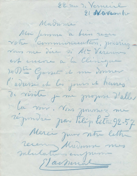 Edmond LACHENAL céramiste peintre lettre autographe signée visite ami