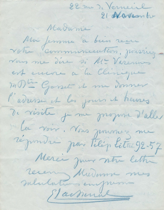Edmond LACHENAL céramiste peintre lettre autographe signée visite ami