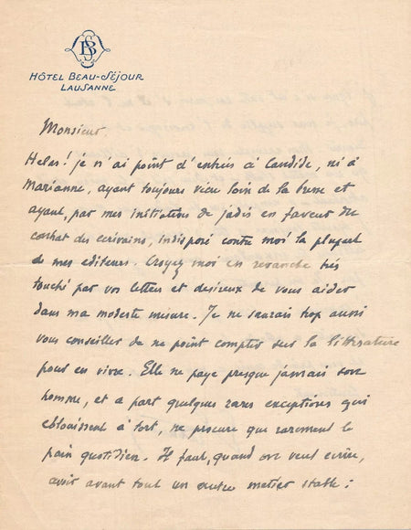 Édouard Estaunié 2 lettres autographes jeune romancier