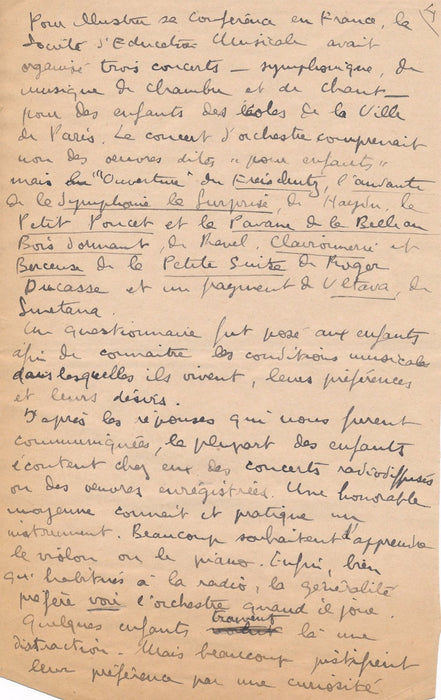 musicographe Claude Chamfray manuscrit autographe signé 1937 l’Education