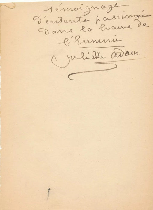 Lot Juliette ADAM écrivaine féministe 3 documents autographes et carte visite