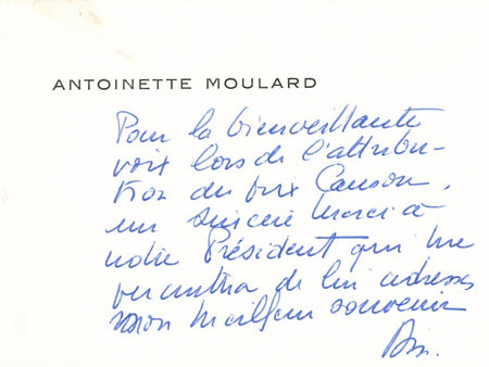 Antoinette MOULARD carte autographe signée prix Canson