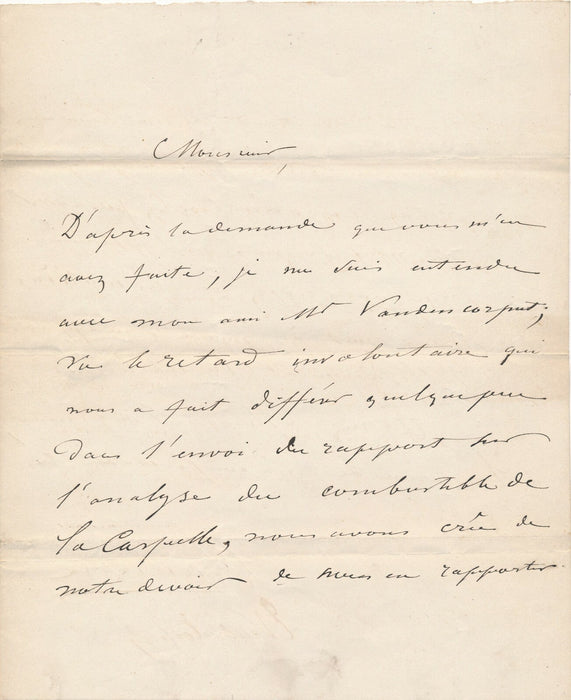 van den CORPUT J. D. Hannon lettre autographe signée combustible chimiste