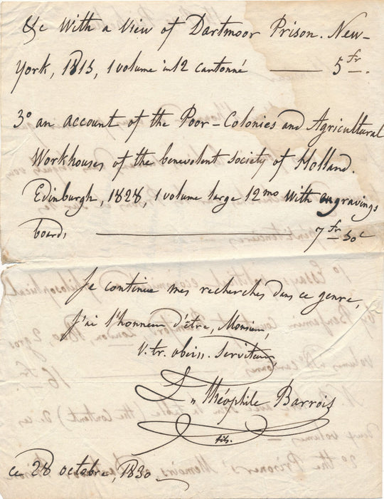 Théophile BARROIS bibliographie anglaise prison 2 lettres autographes signées