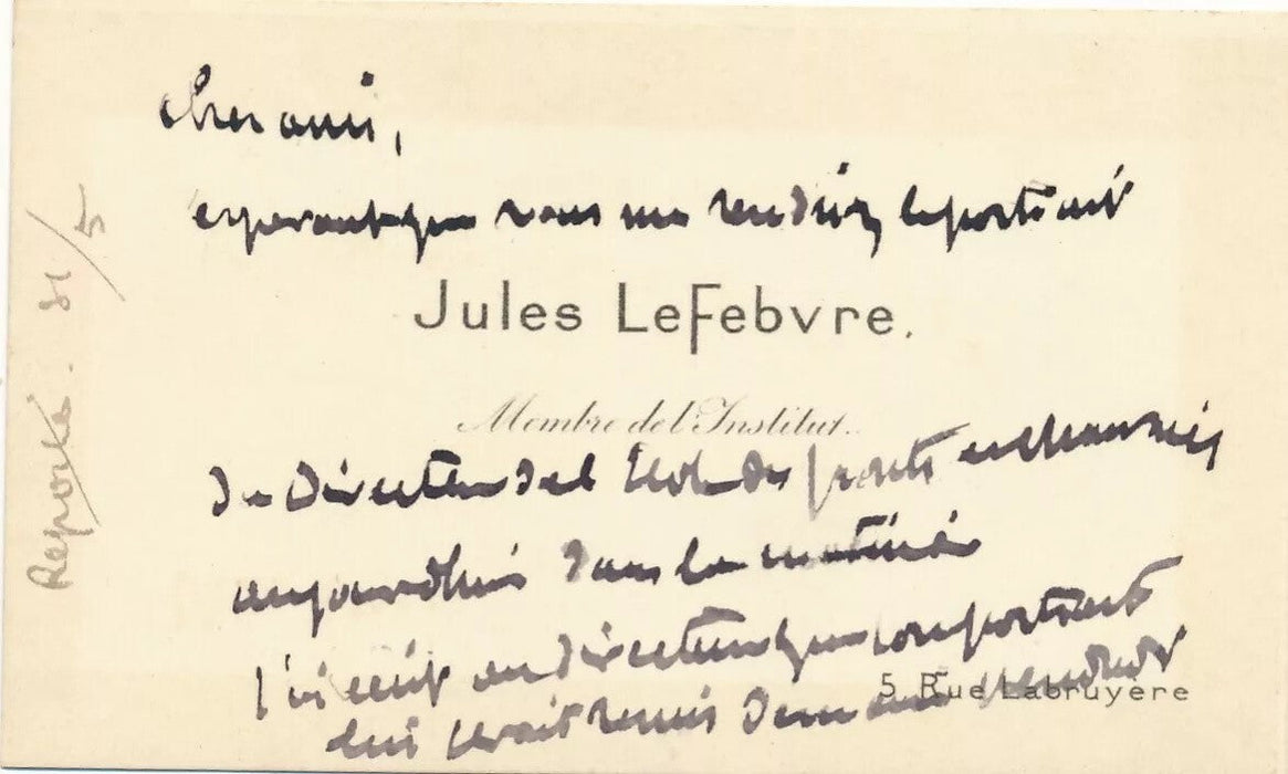 Jules LEFEBVRE peintre 4 cartes de visite autographes signées à Gaston BRAUN