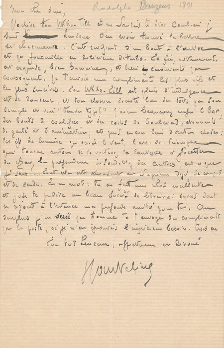 Georges COURTELINE Rodolphe DARZENS belle lettre autographe signée Ukko'Till