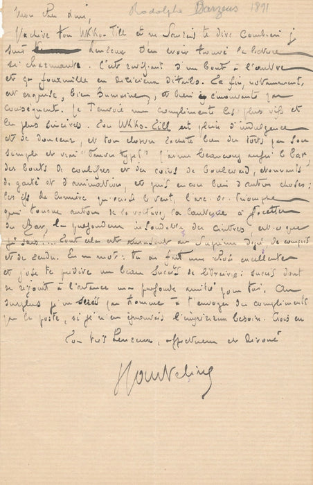 Georges COURTELINE Rodolphe DARZENS belle lettre autographe signée Ukko'Till