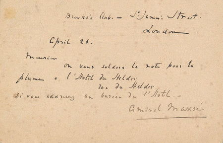 Amiral MAXSE Angleterre carte postale autographe signée A W Faber Opéra