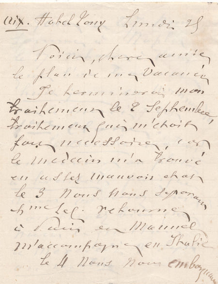 le pianiste Félix LE COUPPEY donne le plan de ses vacances ! lettre autographe