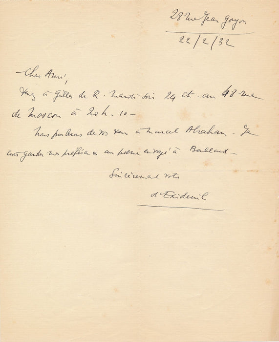 14 lettres correspondance Pierre d EXIDEUIL à J. Lassaigne Rops Abraham