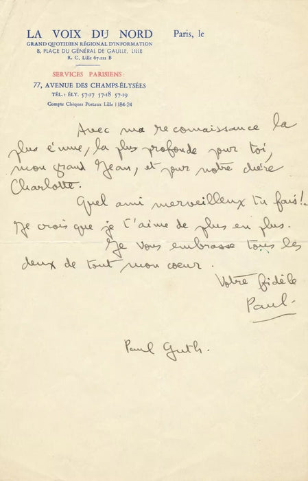 écrivain Paul GUTH ensemble 1 manuscrit autographe 3 lettres 2 dédicaces !