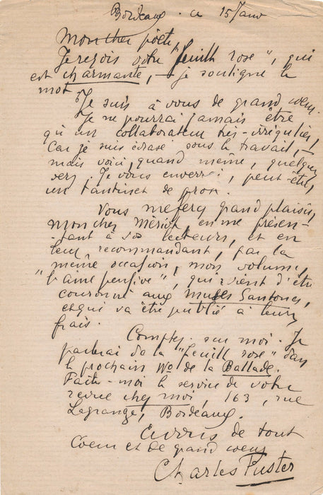 littérature Charles FUSTER à Henry Meriot poésie X 3 lettres autographes signées