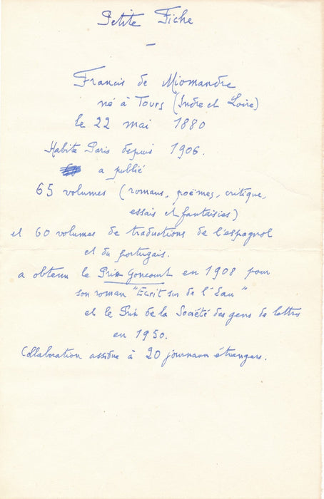 Francis de MIOMANDRE correspondance 15 lettres autographes signées sa vie