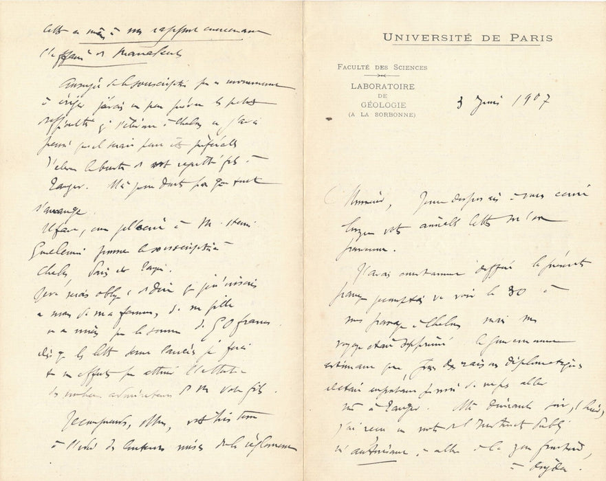 Louis GENTIL géologue 2 lettres autographes affaire Emile Mauchamp Chalon