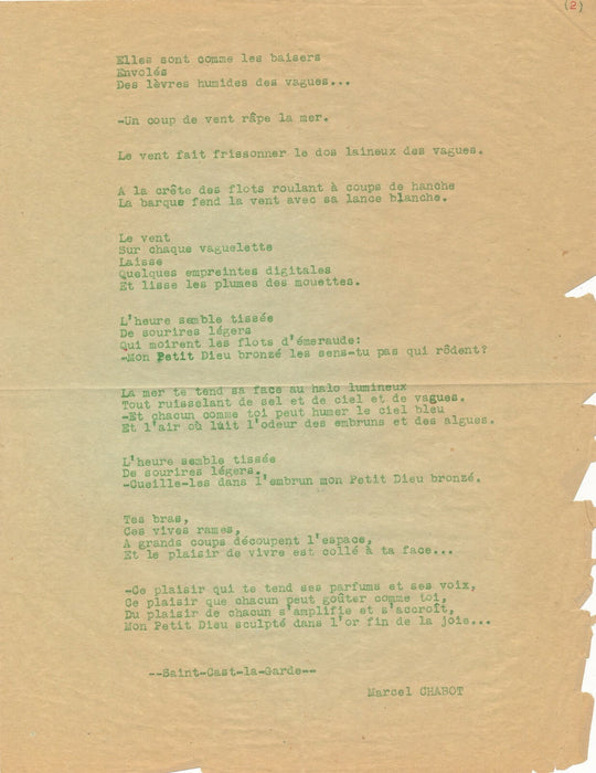 Marcel Chabot lettre autographe signée Germain Delatousche peintre poème