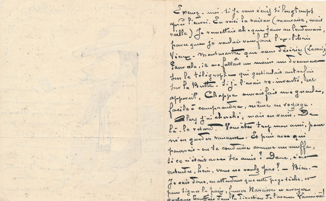 F.  JACOTO illustrateur Lettre autographe signée illustrée Désiré Lacroix