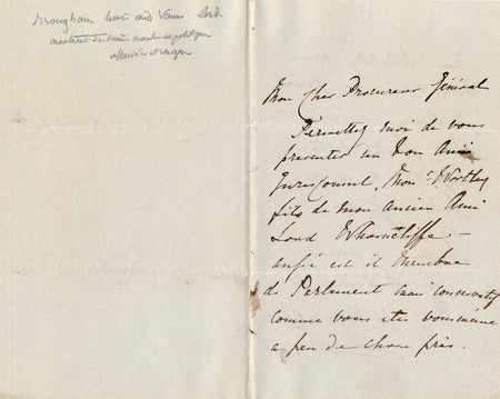 Henry Brougham Anglais lettre autographe signée Wortley Wharncliffe juge