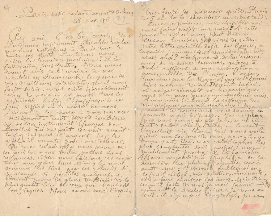 Léon BLOY belle lettre autographe signée Georges Rémond Danemark Rouzée Prolles