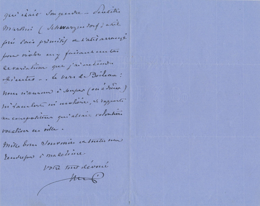 Maxime du CAMP échange sur compositeur Michel Lambert lettre autographe signée