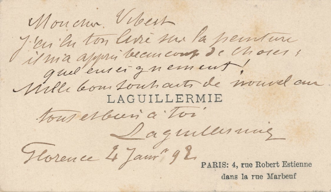  Auguste LAGUILLERMIE peintre graveur carte autographe signée à VIBERT 