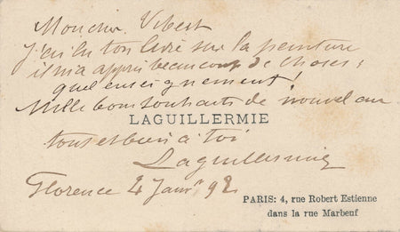  Auguste LAGUILLERMIE peintre graveur carte autographe signée à VIBERT 