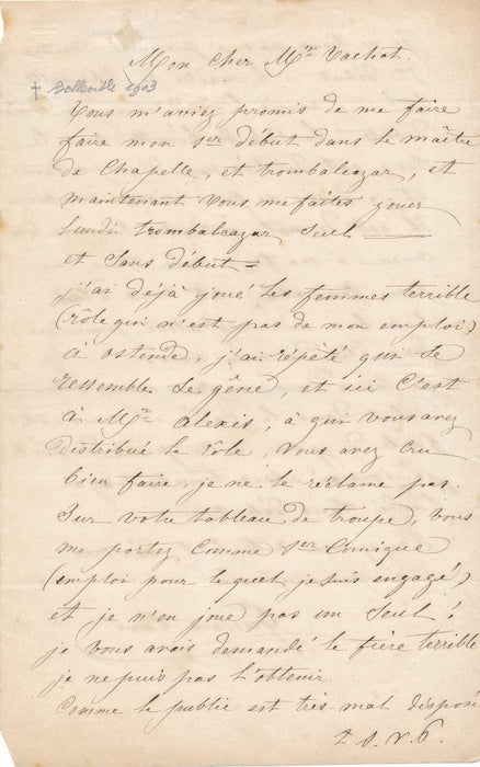 Gustave CAVÉ ténor comique 2 lettres autographes signées