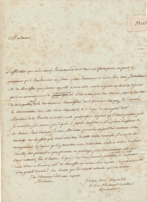 Nicolas LE DEIST DE KÉRIVALANT lettre autographe signée de La Bouisse décès