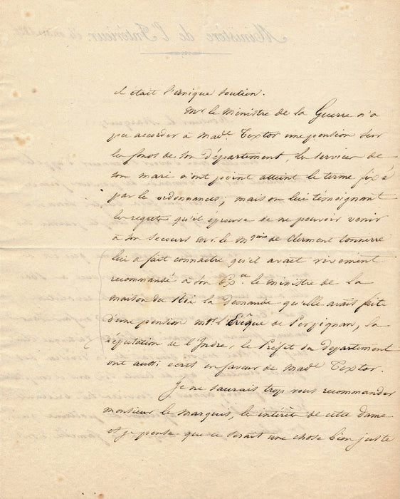 De Lourdoueix ministère de l’Intérieur Lettre signée 1826 demande de pension