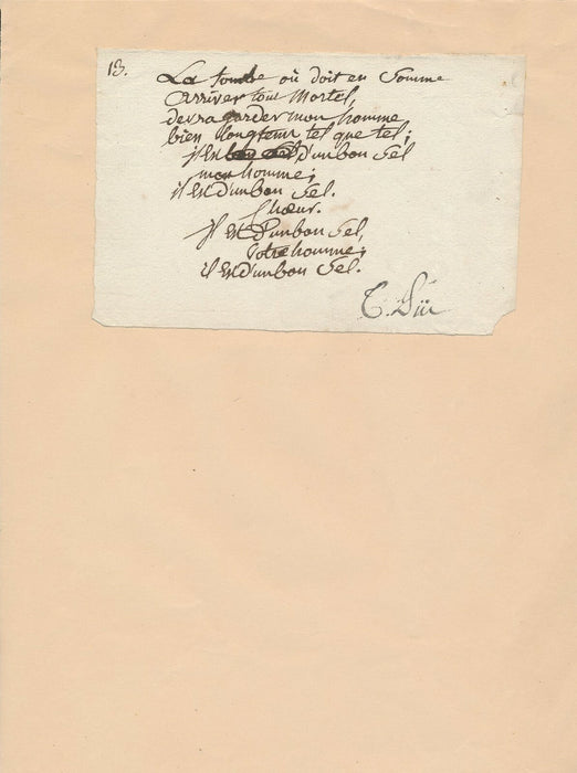 Chanson chevalier de PIIS Manuscrit autographe signé L’Homme de bon sel caveau