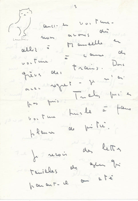 Léonor FINI lettre autographe signée et petit dessin tête de chat ! Nonza Corse
