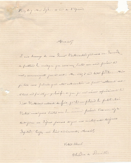Théodore de Banville lettre autographe signée il donne l'autorisation musique