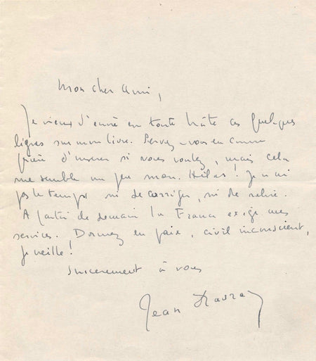 Littérature Jean Davray mobilisation guerre lettre autographe signée