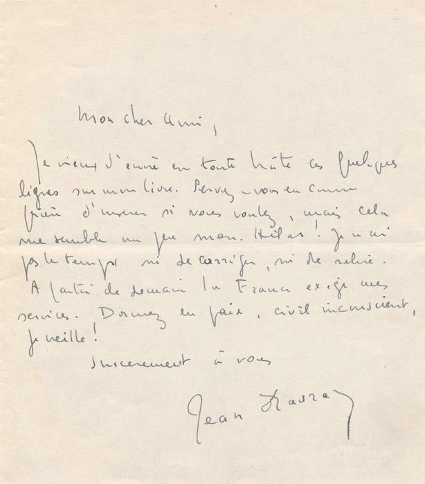 Littérature Jean Davray mobilisation guerre lettre autographe signée