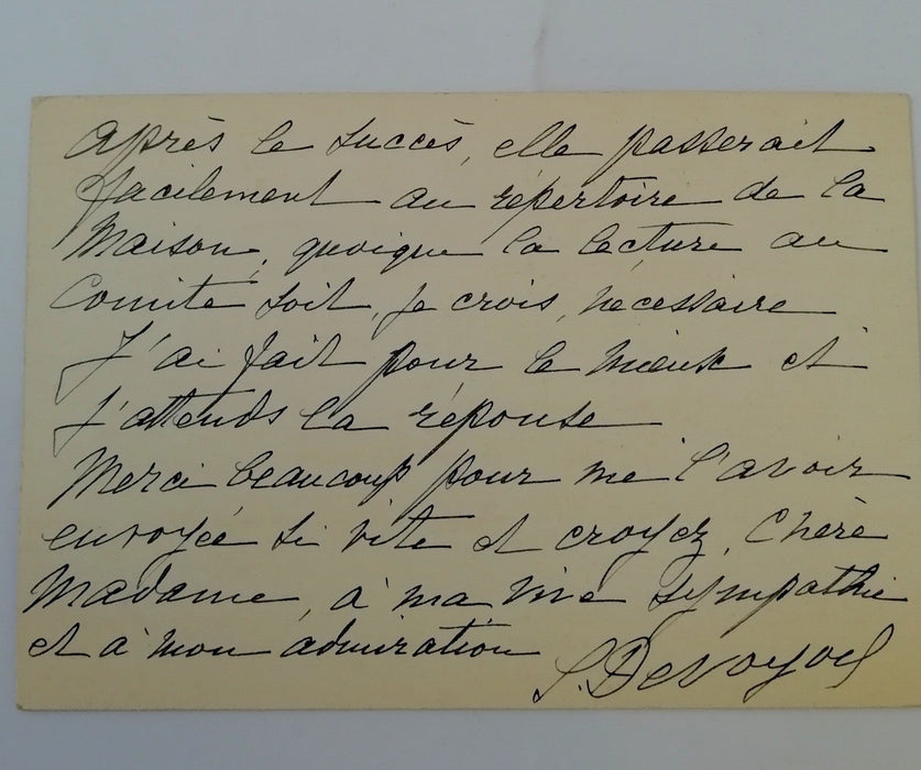 Suzanne Devoyod carte autographe signée à Régine Le Quéré Paul-Courant comédie