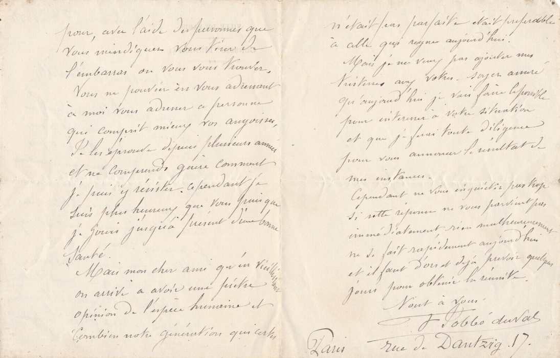 Félix JOBBÉ DUVAL peintre 2 lettres autographes à Ernest d'Hervilly en détresse