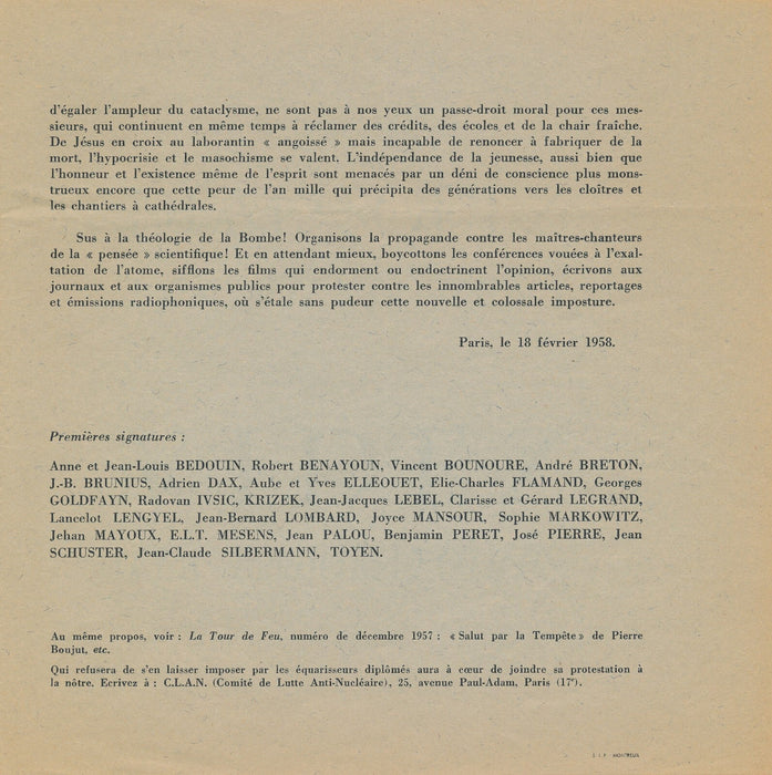 Surréalisme Breton Démasquez les phyiciens tract contre la bombe nucléaire