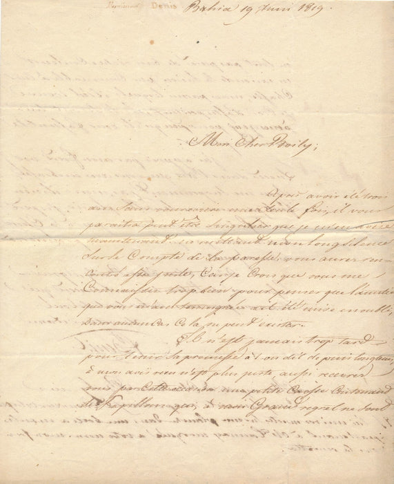 Ferdinand DENIS 2 lettres autographes signées Bahia à BOILLY Auguste BARBIER