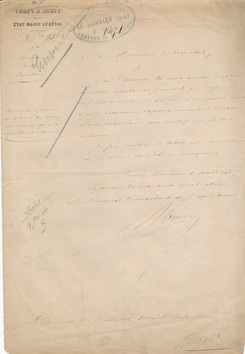 BARAGUEY D'HILLIERS au Ministre de la Guerre affectation aides vétérinaries 1860