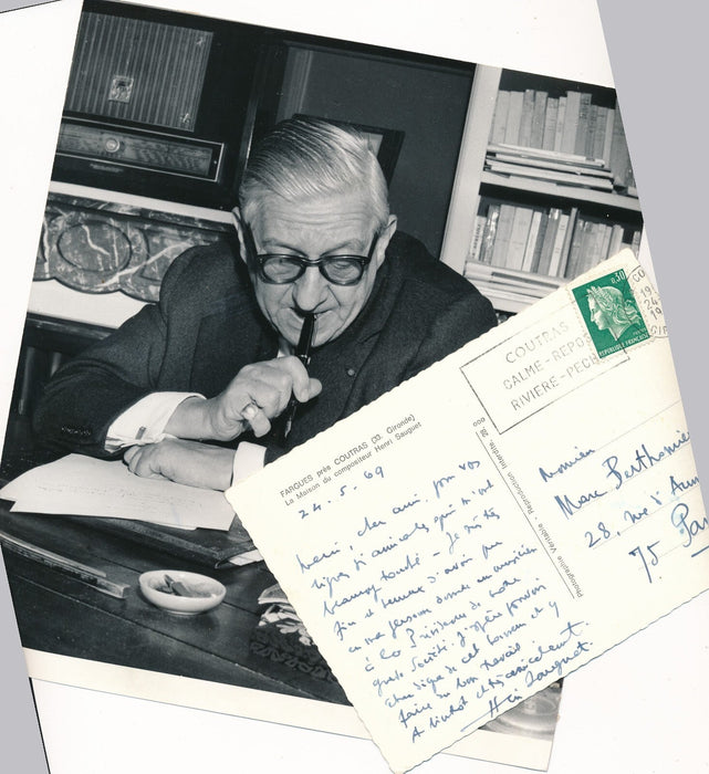 Henri SAUGUET photo dédicadée signée ET carte autographe signée Marc Berthomieu