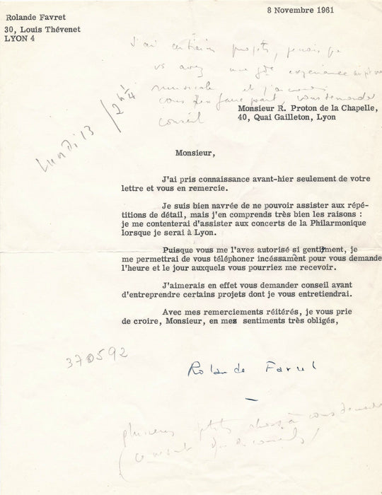 Chef Orchestre musique Robert Proton de la Chapelle correspondance femme Tzipine