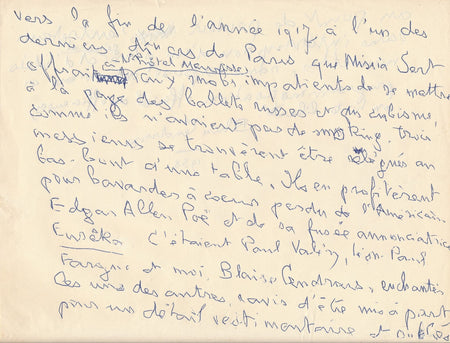 Blaise CENDRARS manuscrit autographe signé Paul Valéry Léon-Paul Fargue cubisme