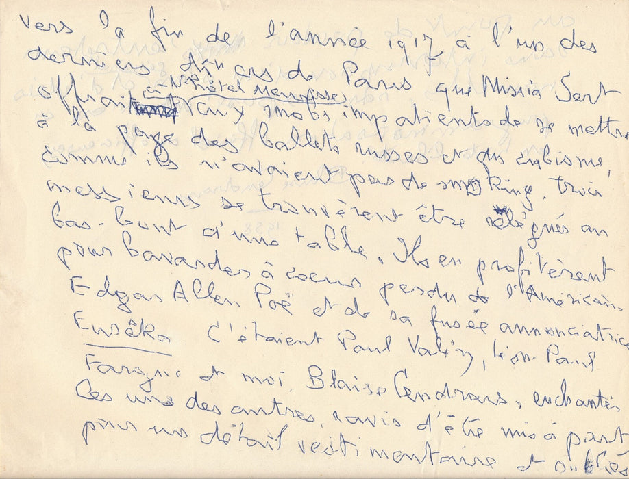 Blaise CENDRARS manuscrit autographe signé Paul Valéry Léon-Paul Fargue cubisme