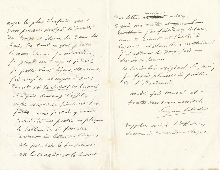 Théâtre Eugène LABICHE lettre autographe signée discours Académie française