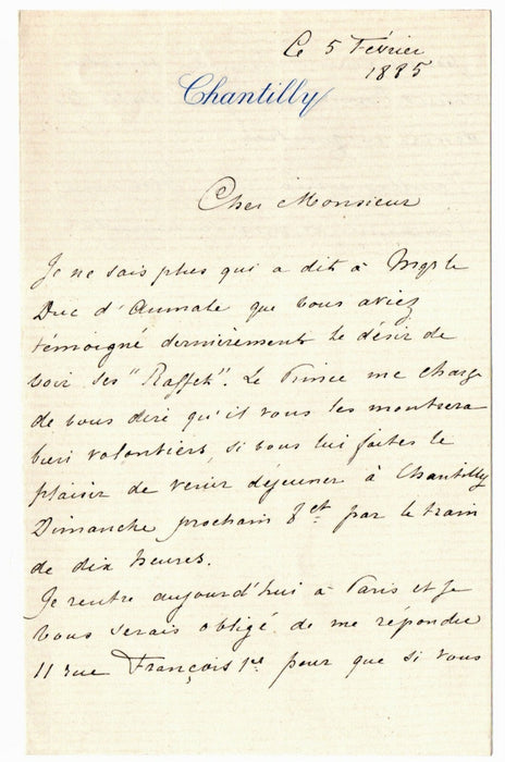 Henri PERROT CHAZELLES lettre autographe signée Aumale voir les RAFFET