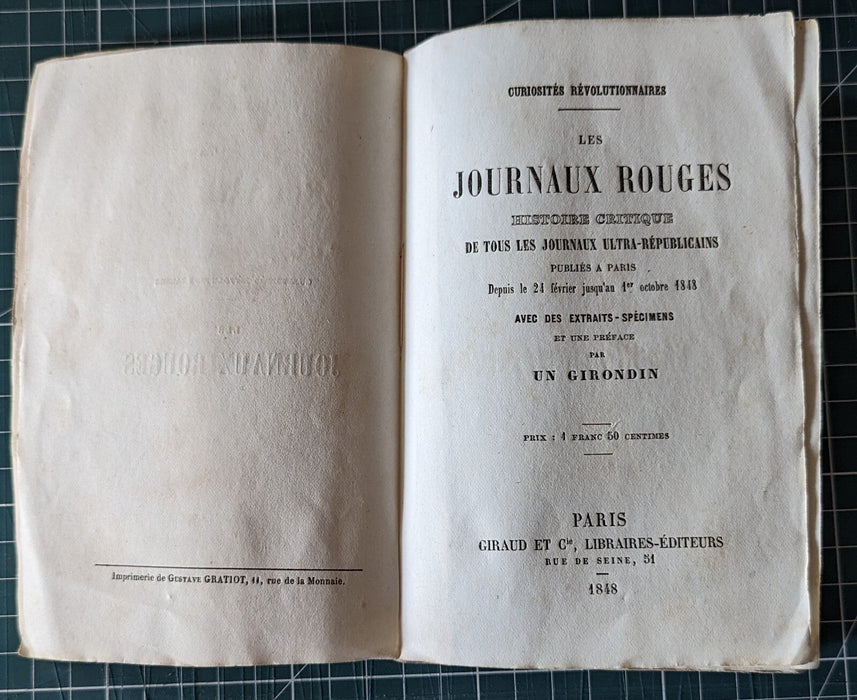 Gaëtan DELMAS Curiosités révolutionnaires Les journaux rouges EO 1848 Socialisme