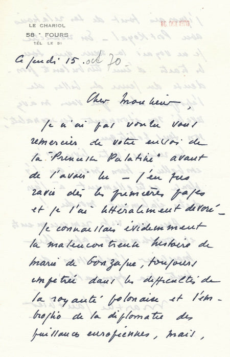 Marthe GAUTHIER carte ET lettre autographe signée : ouvrage princesse Gonzague