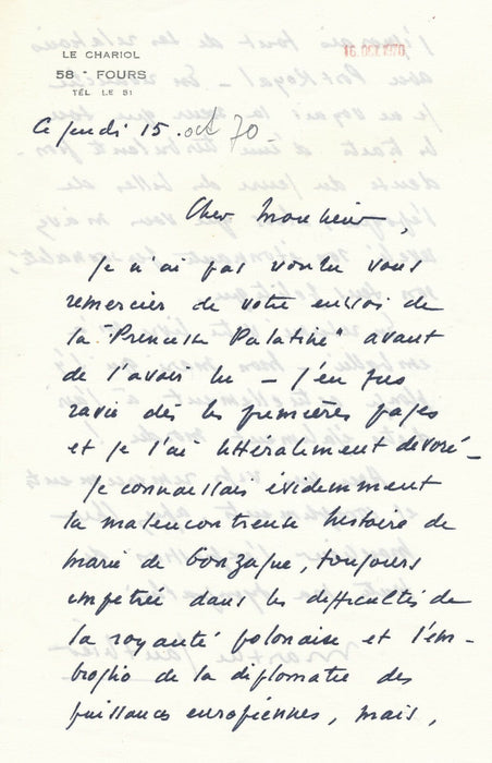 Marthe GAUTHIER carte ET lettre autographe signée : ouvrage princesse Gonzague